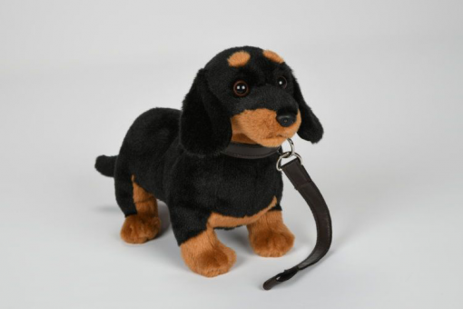 Plüschtier "Dackel mit Leine" 28cm braun/schwarz